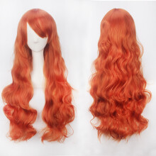 (Orange) Cosplay Wig Colorful Anime Wig Button Net High-Temp Silk 80CM Long Curly Hair Universal