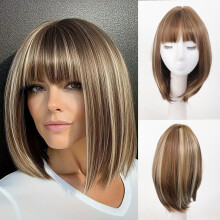 (Piano Color) Colorful Anime Bob Wig with Full Bangs, Short Bobo Halloween Wig