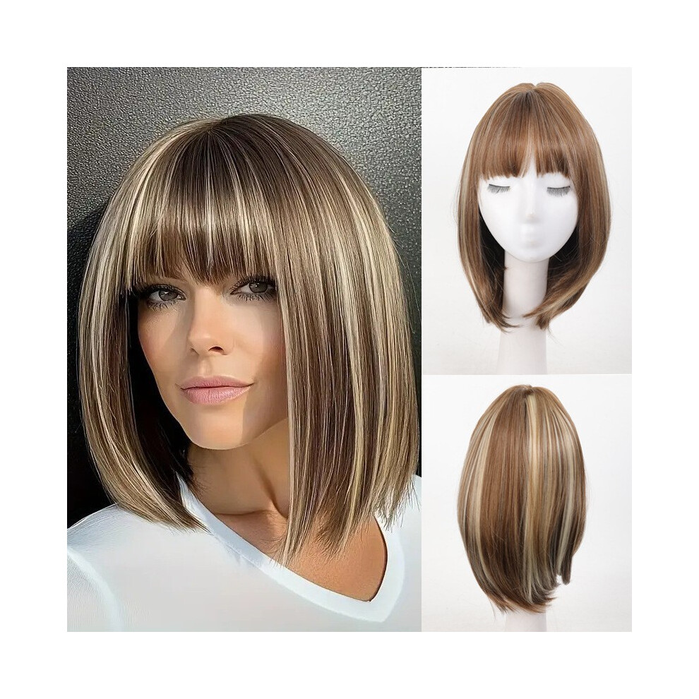 (Piano Color) Colorful Anime Bob Wig with Full Bangs, Short Bobo Halloween Wig
