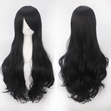 (Black) Peruka cosplay kolorowa peruka anime guzik siateczka jedwab wysokotemperaturowy 80 cm długie kręcone włosy uniwersalna