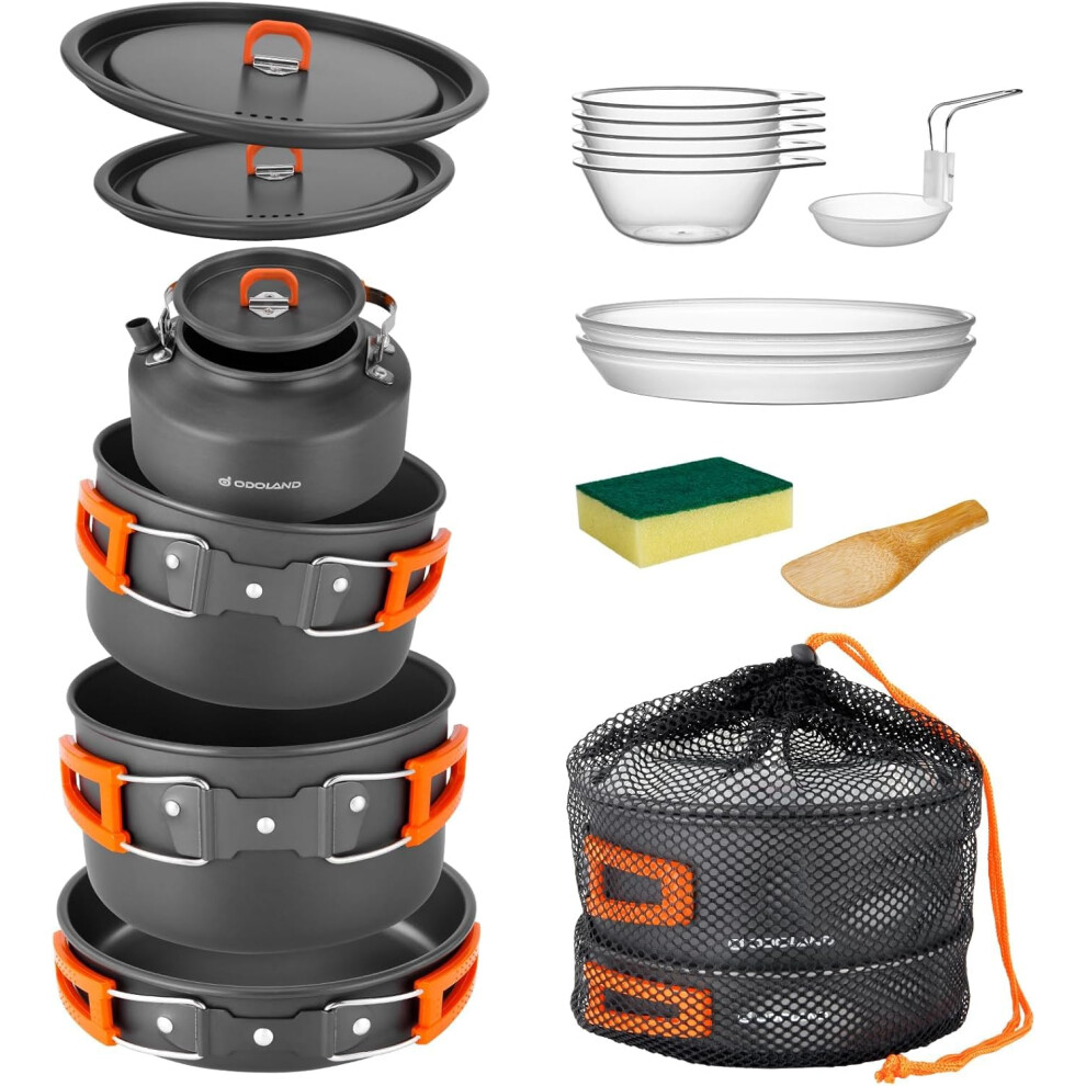 Photos - Other Camping Utensils Odoland Camping Cookware Set Non-Stick Lightweight Camping Kettle Pots and Pans Mess Kit with Bowls Soup Spoon for Backpacki