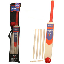 A2Z 4 Kids Cricket Set Rubber Grip Wooden Bat 4 Stumps Bails Soft Ball