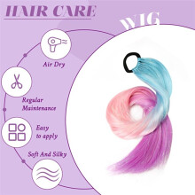 Gradient Color Dirty Braided Ponytail Extensions with Elastic Band 64cm Rainbow Braid Tail Hairpiece for Girl