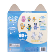 Bluey Fuzzies Deluxe Figure Pack. With 6 Specially Flocked Collectible Mini-Figures. Incl. 2 Surprise Figures (Blind Pack), Trading Card, and Collect