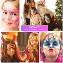 URAQT Face Body Paint, 12 Color Face Painting Palette with 2 Brushes 40 Stencils, Washable Oil Based Paint Kit Safe Non-Toxic Body Paints for Adults