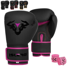 Islero EVO Fitness Matte Black Boxing Gloves Men Punch Bag Women Pink MMA Muay Thai Martial Arts Kick Boxing Sparring Training Fighting Gloves With H