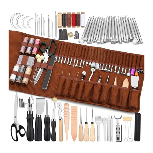 Leather Working Tools Leather  Tools for Carving Stamping Sewing Punching Cutting with Storage Bag for Crafting 1