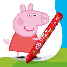 STAEDTLER Peppa Pig x Noris Junior Jumbo Wax Crayons for Large-Area Colouring - 6 Assorted Colours - for Kids Aged 2+ Years - Pack of 6, 224 C6 L1