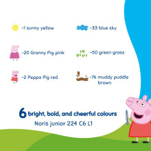 STAEDTLER Peppa Pig x Noris Junior Jumbo Wax Crayons for Large-Area Colouring - 6 Assorted Colours - for Kids Aged 2+ Years - Pack of 6, 224 C6 L1