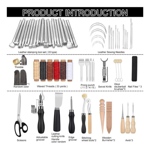 Leather Working Tools Leather  Tools for Carving Stamping Sewing Punching Cutting with Storage Bag for Crafting 2