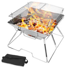 Odoland BBQ Fire Pit Portable Campfire Pit Collapsible Camping Grill 304 Stainless Steel Barbecue for Camping Picnic Terrace Garden with Carrying Bag