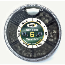 NGT 6 Way Dispenser - Non Toxic Fishing Split Shot - AAA, BB, 1,4,6,8