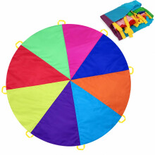 Dimoxii 6.5 FT/13.1 FT Rainbow Parachute with 8 Handles/20 Handles, Gymnastics Play Circus Games for Kids, School Playground Outdoor Activities, Indo