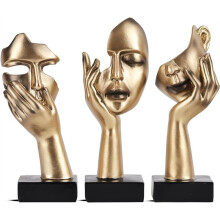 3-Teiliges Set Gesichtsstatuen, Abstrakte Kunstskulpturen in Gold und Schwarz, Heimdekoration, Tischdekoration, Kunsthandwerk, Geschenk