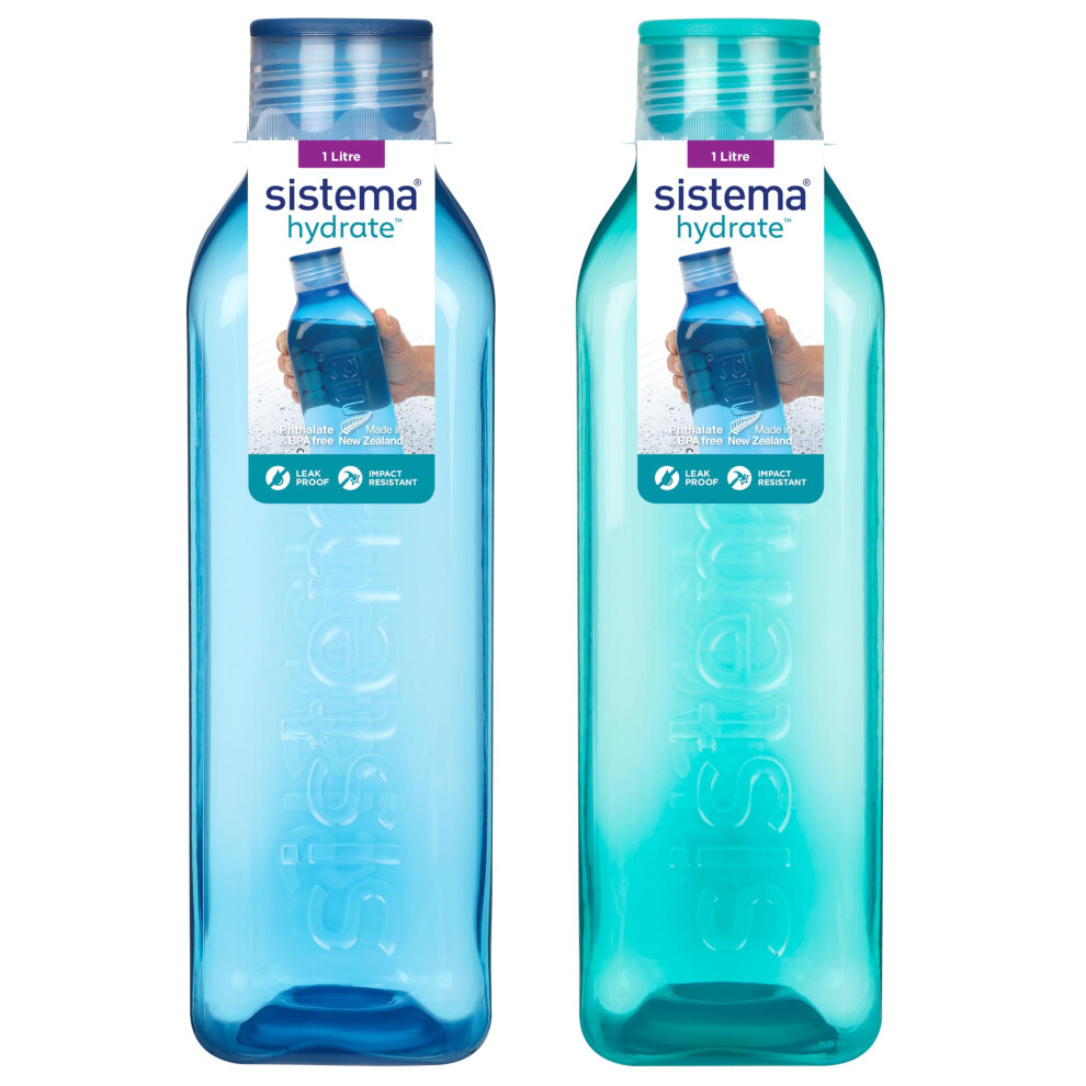 Photos - Climbing Gear Sistema Square Water Bottles | 1L | Leakproof Kids Water Bottles | Ocean Blue & Minty Teal | 2 Count 