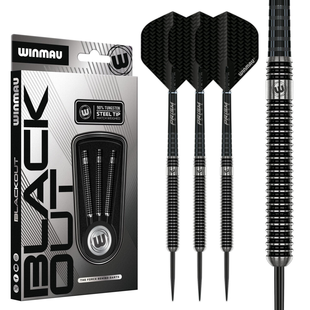 Winmau Blackout Series 24G Parallel Steel Tip Dart Set | 90% Tungsten Darts - Professional Darts Set With Dart Flights & Shafts