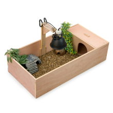 KCT Medium Wooden Tortoise Table Reptile Vivarium Cage Hide with Open Run and Lamp Arm