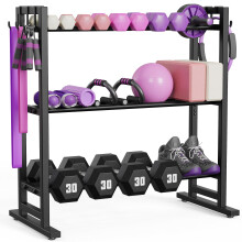 niffgaff 3 Tier Adjustable Dumbbell Rack, Weight Rack with Extended Base & Movable Hooks, 450 lb Capacity