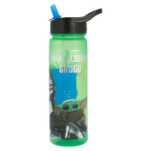 Star Wars 600ml Water Bottle with Straw and carry handle by Polar Gear featuring The Mandalorian and Grogu for children or adults at school, the gym,