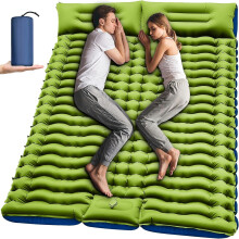 Yuzonc Double Sleeping Pad – Self Inflating Extra-Thick Camping Mat with Pillow & Built-in Foot Pump