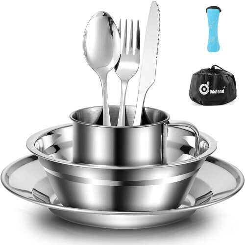 Odoland Camping Cutlery Set - Stainless Steel Tableware Mess Kit