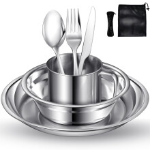 Lafuntar Camping Plate Bowl Cup Cutlery Set for 1, 8-Piece Dinner Set for Travel & Outdoor.