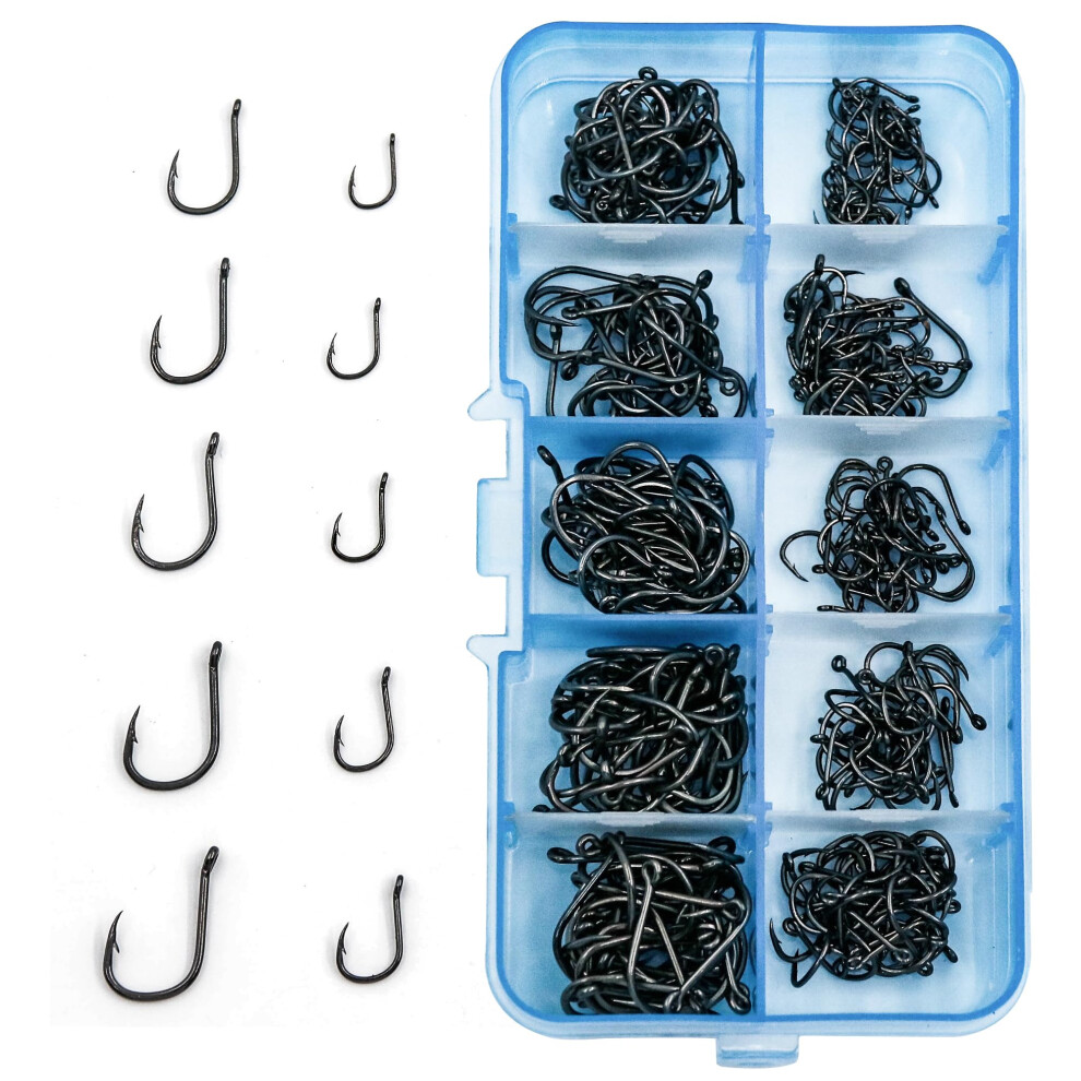 9Km Dwlife 300Pcs Fishing Hooks Ringed Eye Carp Hook High Carbon Steel Carp Fishing Barbed Fishing Hooks Eyed Sea Fishing Hooks For Saltwater Freshwa 5001201902778