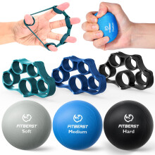 FitBeast Grip Strength Trainer – 6 Pieces Hand Therapy Kit with Finger Extension Exerciser & Stress Balls for Adults, Rehab & Strength Training –