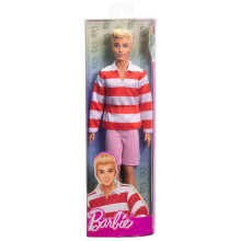 Barbie Fashionistas Ken Doll #241 with Blonde Hair Wearing Red and White Striped Polo Shirt with Pink Shorts, White Crew Socks and Sneakers, HYV01