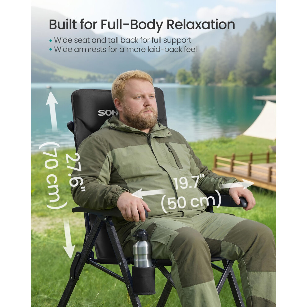 Songmics Set Of 2 Camping Chairs For Adults, 95-150 Reclining, Padded Folding Garden Chairs, Adjustable High Back, Swivel Cup Holder, Portable Car