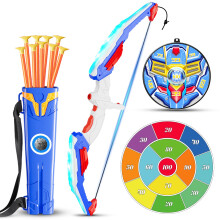 QCTOYS Kids Bow and Arrow with Adjustable Bowstring - Flashing LED Light Archery Set 10 Suction Cups Arrows 2 Targets and Quiver, Indoor Outdoor Spor