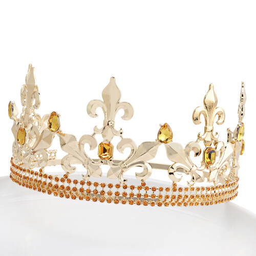 (Silver Sharp Spear White Diamond) Personalized Sharp Spear Retro Crown Gold Water Diamond King Crown Power Queen Headpiece Adjustable Size 1
