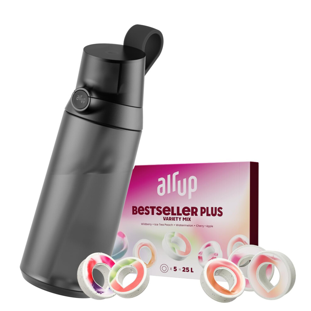 Air Up Water Bottle Click Midnight Black Original Starter Set With Pods In 5 Flavors | 600Ml Drinking Bottle With Sugar-Free Flavoring | Dishwasher