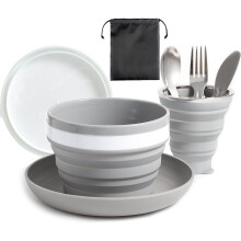 Lafuntar Camping Plate Bowl Cup Cutlery Set for 1, Folding Portable Camping Plates and Bowls Set, Crockery Sets for Hiking, Travel & Outdoor.