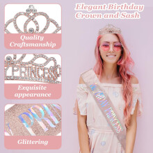 Birthday Tiara for Women, Birthday Princess Sash and Crown Set, Glitter Rhinestone Birthday Tiara, Birthday Sashes Crystal Birthday Crown for Girls B