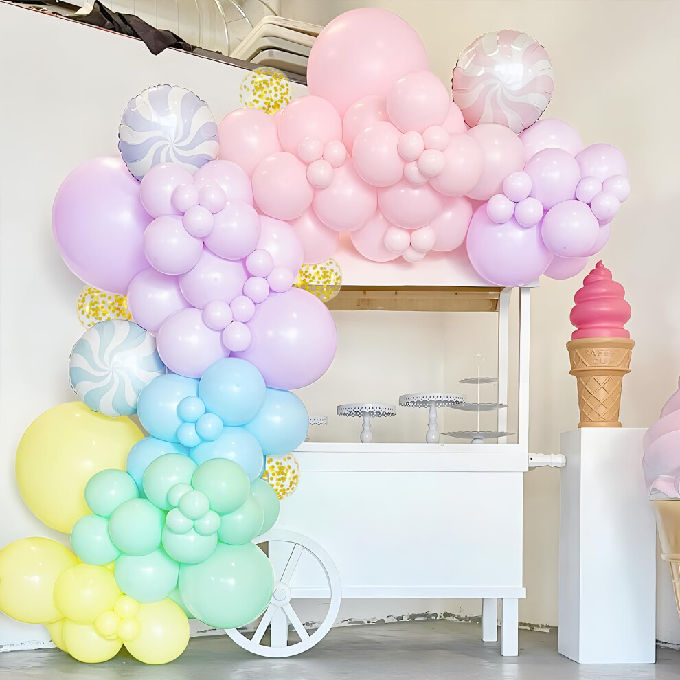 Unisun Pastel Balloons, 50Pcs 12Inch Pastel Macaron Blue Pink Green Yellow Purple With Gold Confetti Balloon Girl Boy Birthday Wedding Engagement Ann