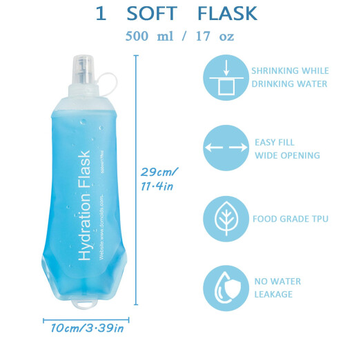 Lightweight Leakproof Soft Flask - 500ml Foldable Collapsible Water Bottle for R 1