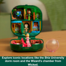 Polly Pocket x Wicked Collector Compact, Micro Dolls and Playset, 2 Themed Accessories, Iconic Shiz & Oz Locations, Glinda, Elphaba, & The Wizard, JF