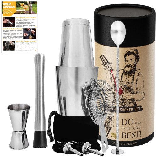 (E) Professional Stainless Steel Boston Cocktail Shaker Set Complete Bar Bartender Kit 1