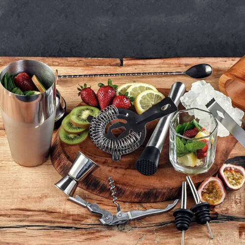(D) Stainless Steel Cocktail Shaker Set Bar Tools Bartender Kit 2
