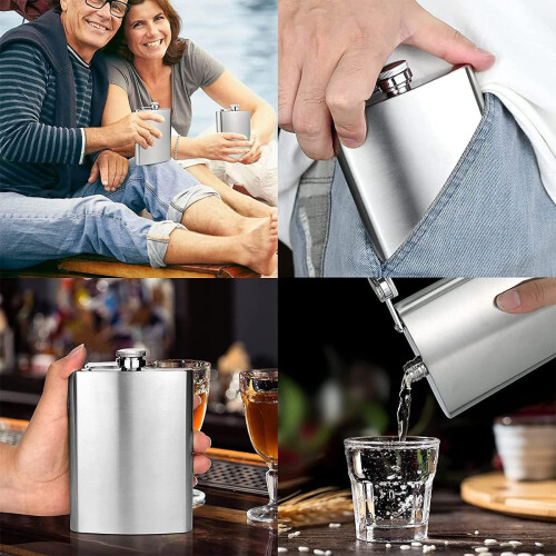 (A) Barware Isstenar Trälåda Set Minikolv i Rostfritt Stål Klassisk Whiskymugg Presentask Set 2