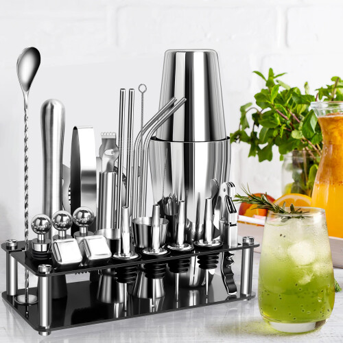 (E) Acrylic Bar Shaker Set 23Pcs Stainless Steel Ice Stone Cocktail Bartender Tools 1