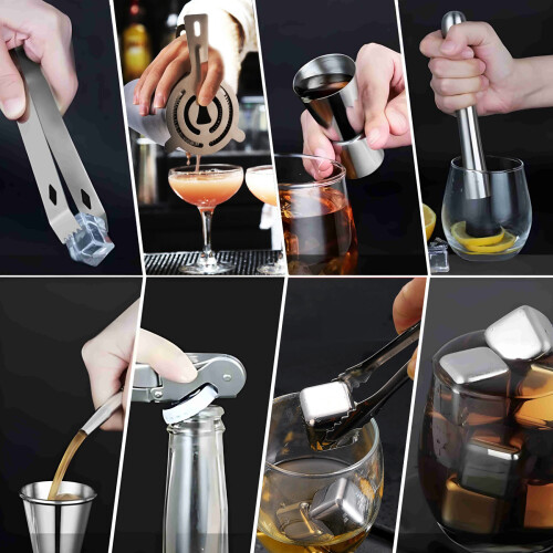 (E) Acrylic Bar Shaker Set 23Pcs Stainless Steel Ice Stone Cocktail Bartender Tools 2