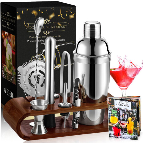 (A) Stainless Steel 10-Piece Cocktail Shaker Set | Home Bar Tool Kit 1