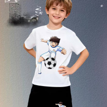 (White, 7-8Y) Ein 2-teiliges Set aus T-Shirt und Shorts für Jungen mit einer lässigen, sportlichen, bequemen und atmungsaktiven Druckserie