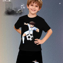 (Black, 5-6Y) Ein 2-teiliges Set aus T-Shirt und Shorts für Jungen mit einer lässigen, sportlichen, bequemen und atmungsaktiven Druckserie