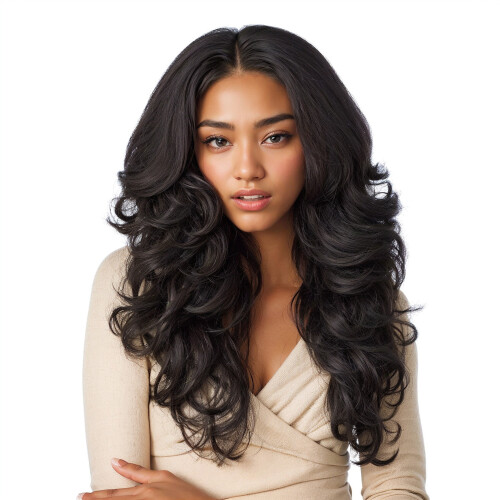 (Light Gold, 24 inches) Long Middle Part Wavy Lace Front Wig 1