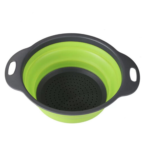 (Red square) Square & Round Foldable Silicone Draining Basket Set, Telescopic Plastic Vegetable Washing Basket 2pcs 2