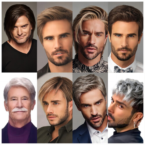 Herren Gradient Kurze Gerade Hitzebeständige Perücke - Braun   Modell 2 2