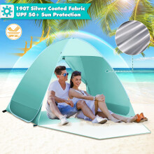 Pop Up Beach Tent, Beach Tent UV 50+ Protection Automatic Beach Tent Shelter Portable Sun Shade Tent with Front Extended Floor Zipper Back Door for B